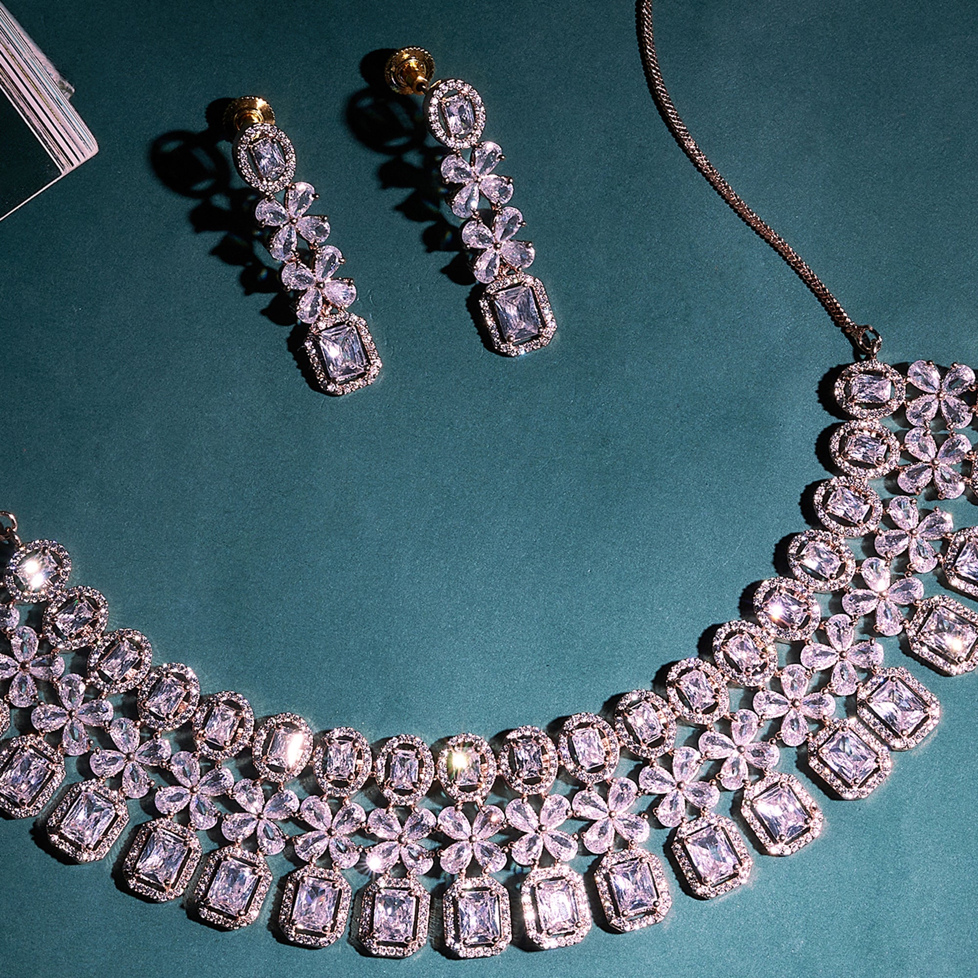 Rose Gold Zircon stone wedding & party wear Set-Mivanaa